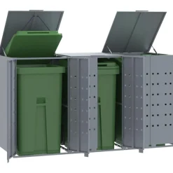 vidaXL Cobertizo de 3 contenedores de basura acero 207x79x117 cm Gris Outlet