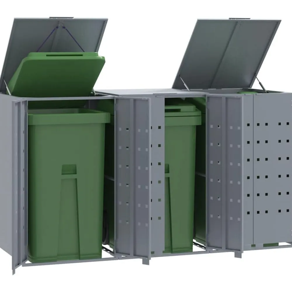 vidaXL Cobertizo de 3 contenedores de basura acero 207x79x117 cm Gris Outlet