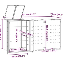 vidaXL Cobertizo de 3 contenedores de basura acero 207x79x117 cm Gris Outlet