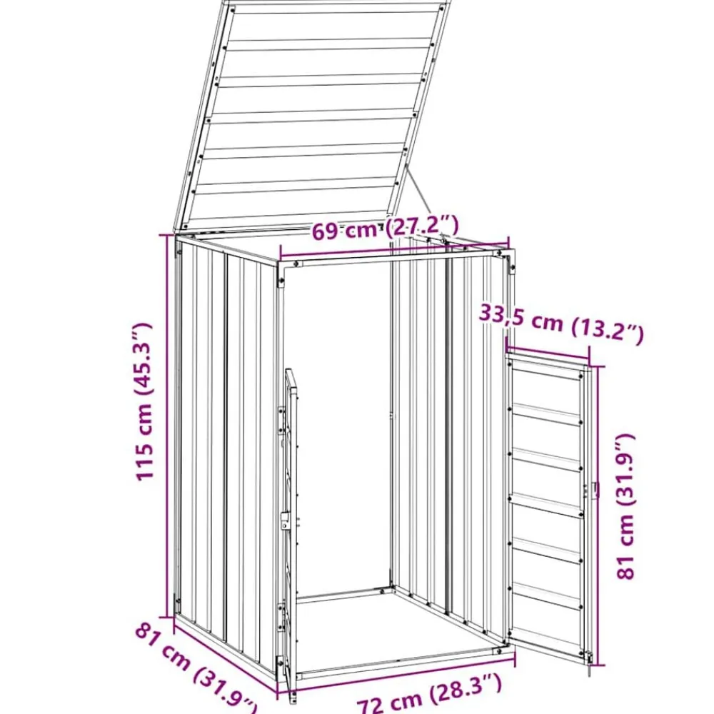 vidaXL Productos Del Hogar-Cobertizo de contenedor de basura acero 72x81x115 cm