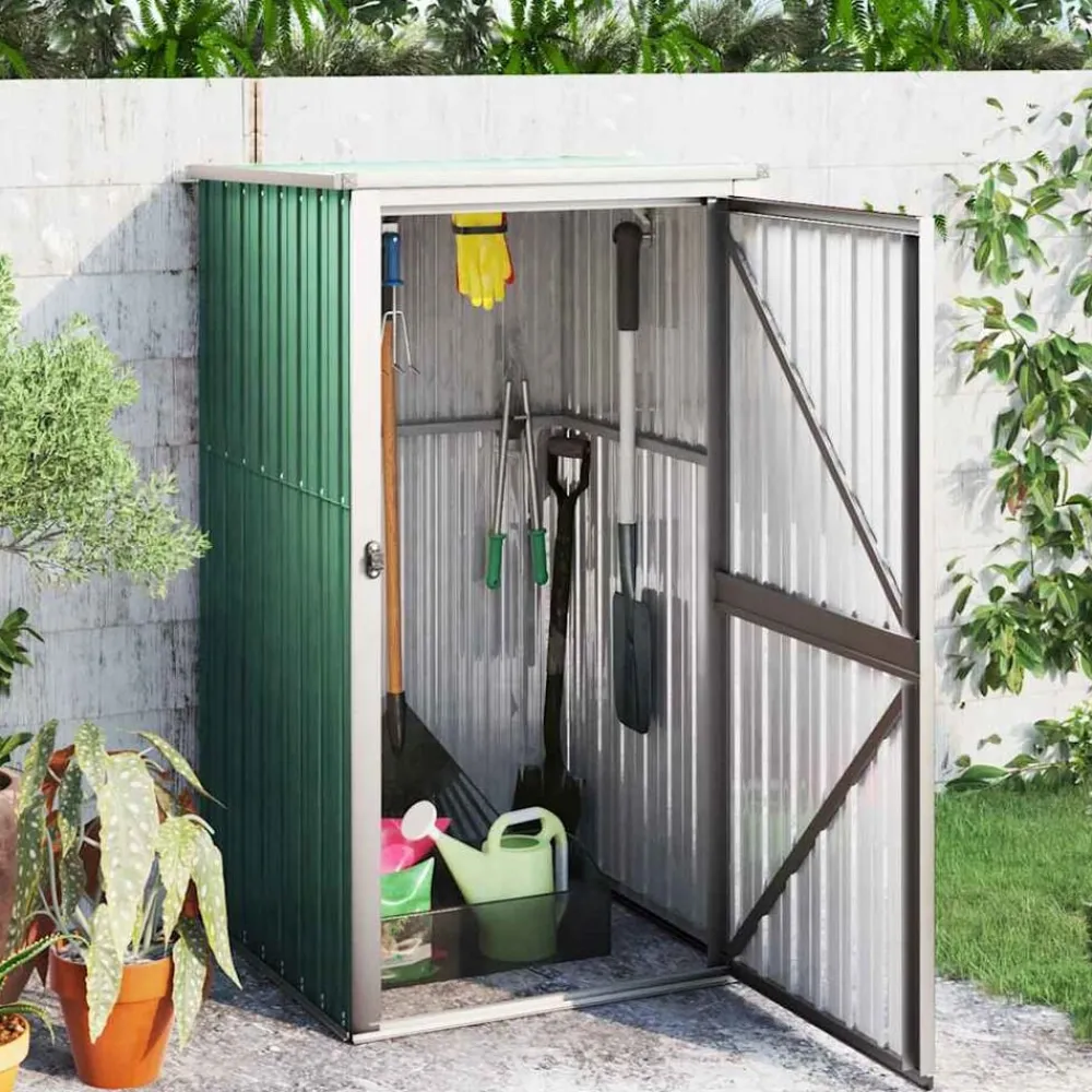 vidaXL Cobertizo de herramientas jardín acero galvanizado 88x89x161 cm Verde Sale