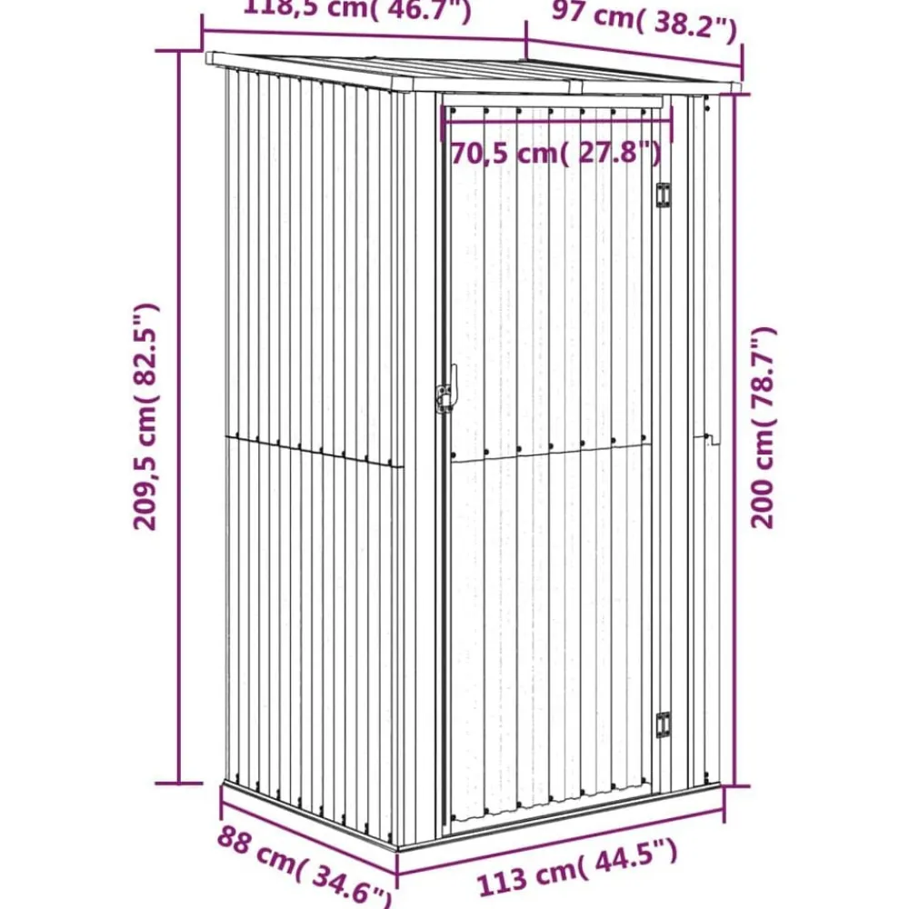 vidaXL Cobertizo de jardín acero galvanizado 118,5x97x209,5 cm Gris