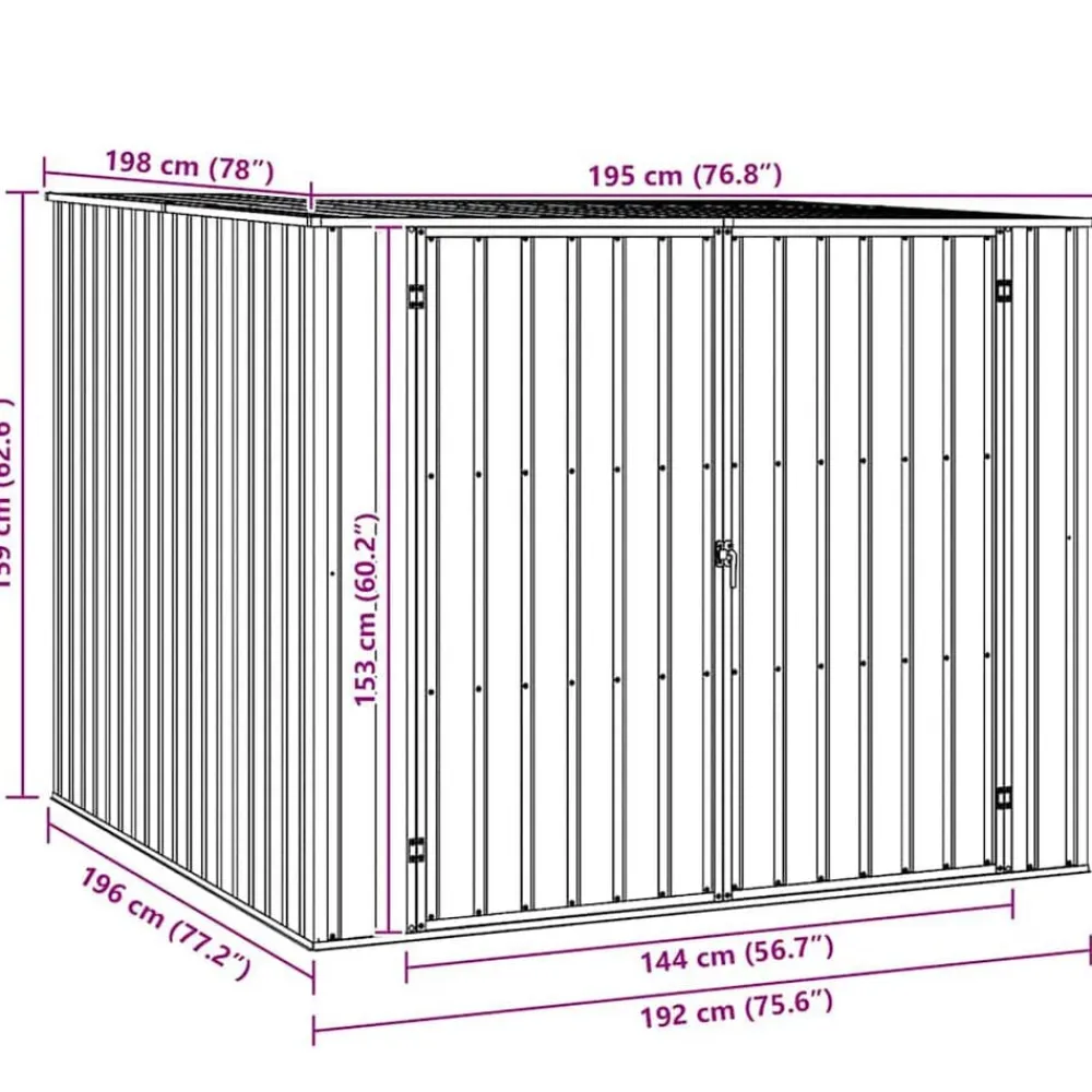 vidaXL Cobertizo de jardín acero galvanizado 195x198x159 cm Gris Best