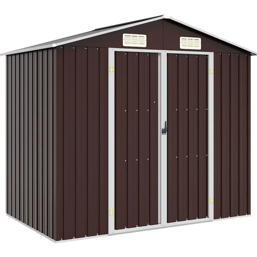 vidaXL Cobertizo de jardín acero galvanizado marrón 205x129x183 cm Marrón New
