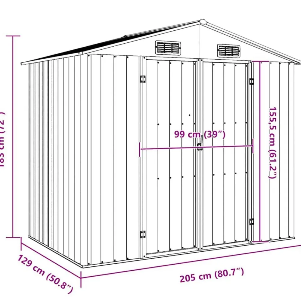 vidaXL Cobertizo de jardín acero galvanizado marrón 205x129x183 cm Marrón New