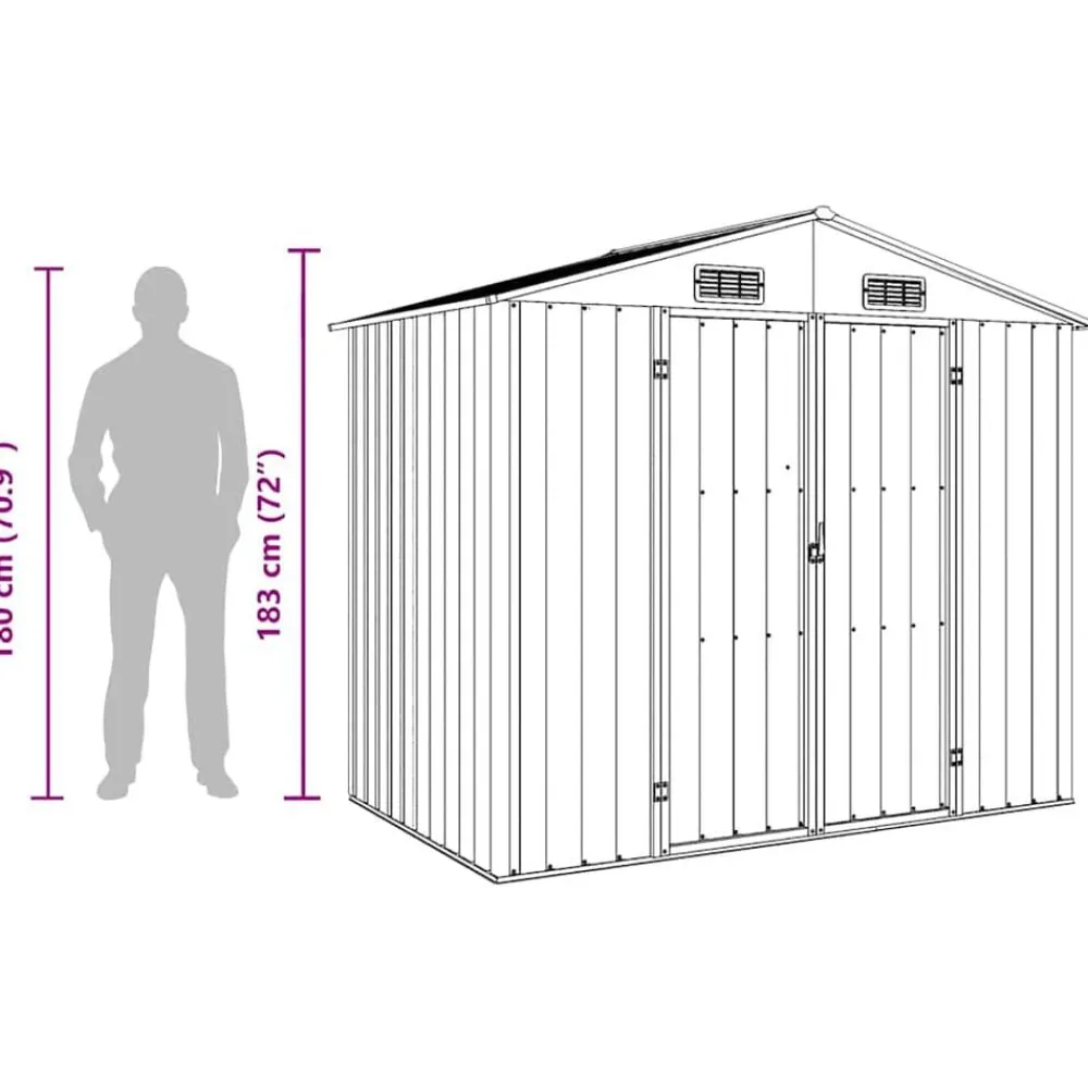 vidaXL Cobertizo de jardín acero galvanizado marrón 205x129x183 cm Marrón New