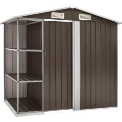 vidaXL Cobertizo de jardín con estantería hierro marrón 205x130x183 cm Marrón Hot
