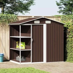vidaXL Cobertizo de jardín con estantería hierro marrón 205x130x183 cm Marr&oacute;n Hot