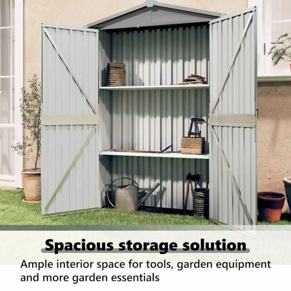 vidaXL Cobertizo de jardín acero galvanizado 116x45x175 cm Gris Clearance