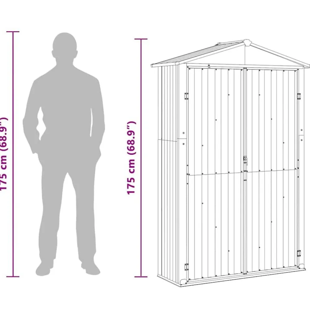 vidaXL Cobertizo de jardín acero galvanizado 116x45x175 cm Gris Clearance