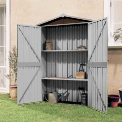 vidaXL Cobertizo de jardín acero galvanizado marrón 116x45x175 cm Marr&oacute;n Sale