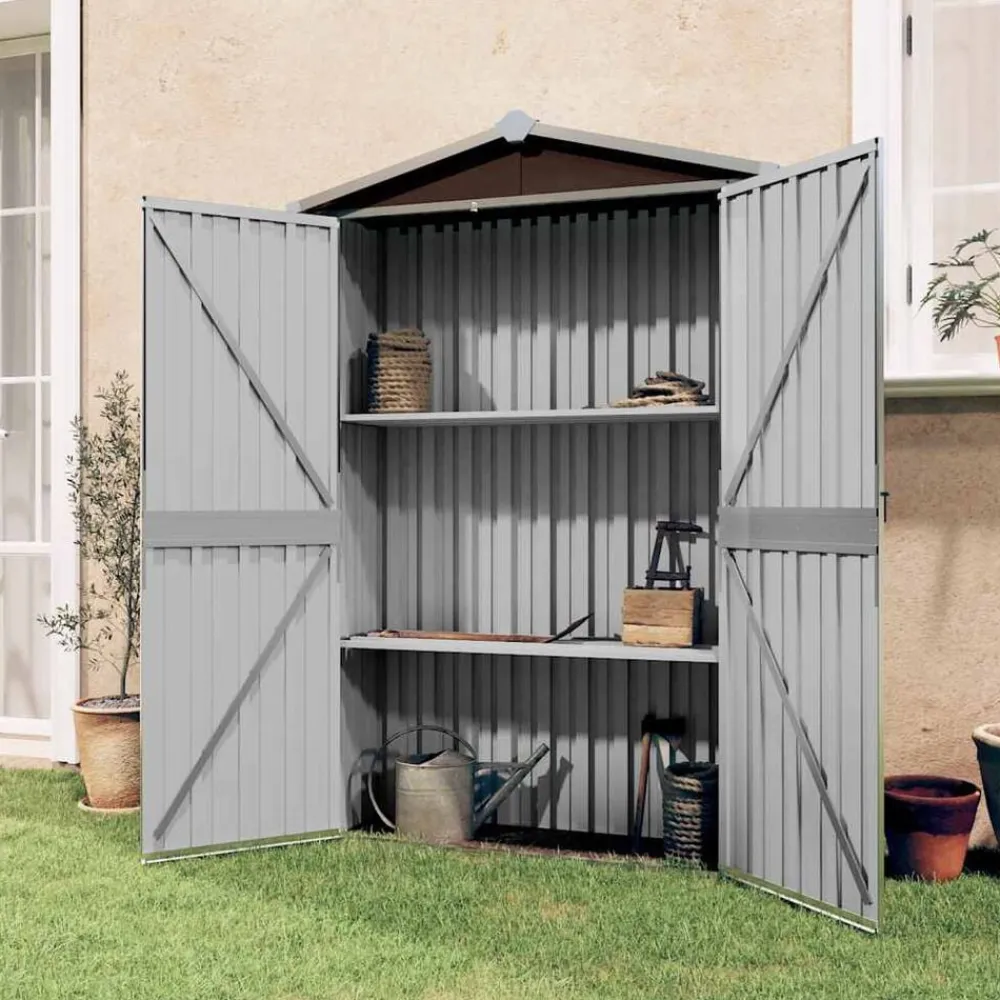 vidaXL Cobertizo de jardín acero galvanizado marrón 116x45x175 cm Marrón Sale