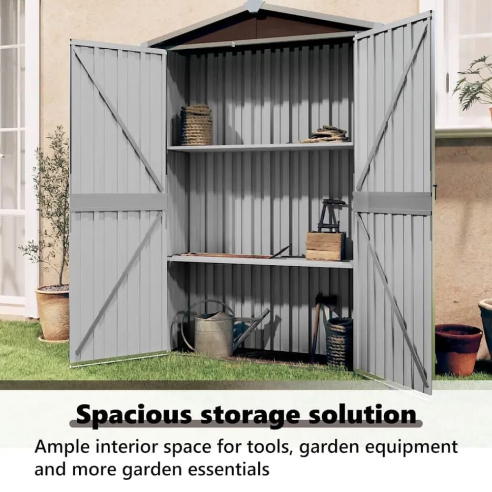vidaXL Cobertizo de jardín acero galvanizado marrón 116x45x175 cm Marrón Sale
