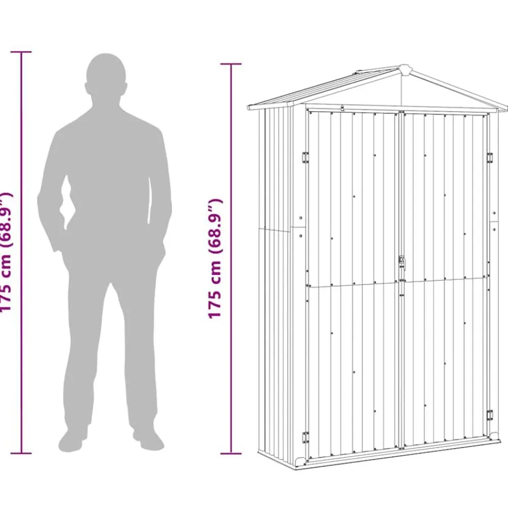 vidaXL Cobertizo de jardín acero galvanizado marrón 116x45x175 cm Marrón Sale