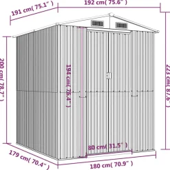 vidaXL Cobertizo de jardín acero galvanizado antracita 192x191x223 cm Hot