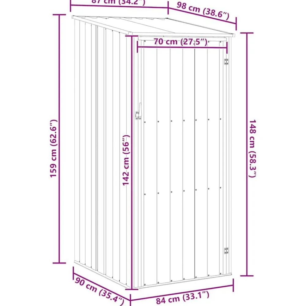 vidaXL Cobertizo de jardín acero galvanizado 87x98x159 cm Gris Outlet