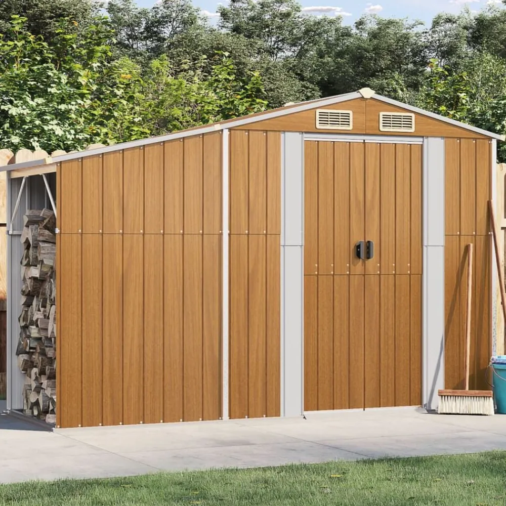 vidaXL Cobertizo de jardín acero galvanizado marrón 277x93x179 cm Marrón claro Hot