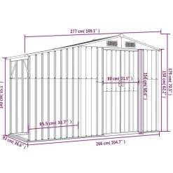 vidaXL Cobertizo de jardín acero galvanizado marrón 277x93x179 cm Marrón claro Hot