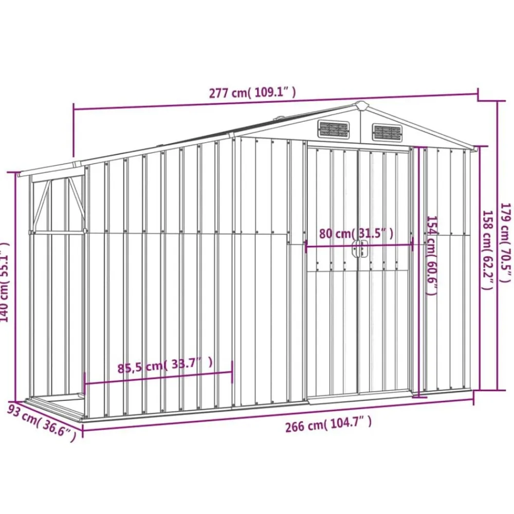 vidaXL Cobertizo de jardín acero galvanizado marrón 277x93x179 cm Marrón claro Hot