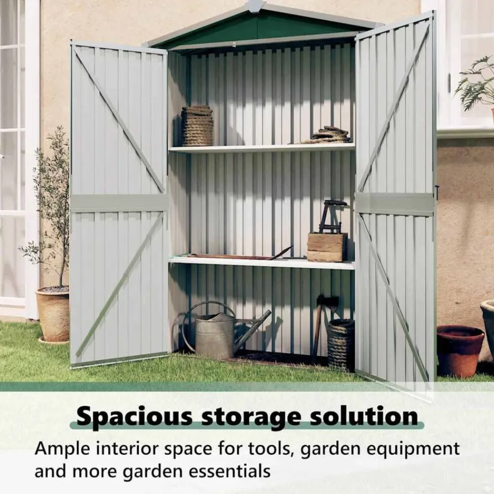 vidaXL Cobertizo de jardín acero galvanizado 116x45x175cm Verde Outlet