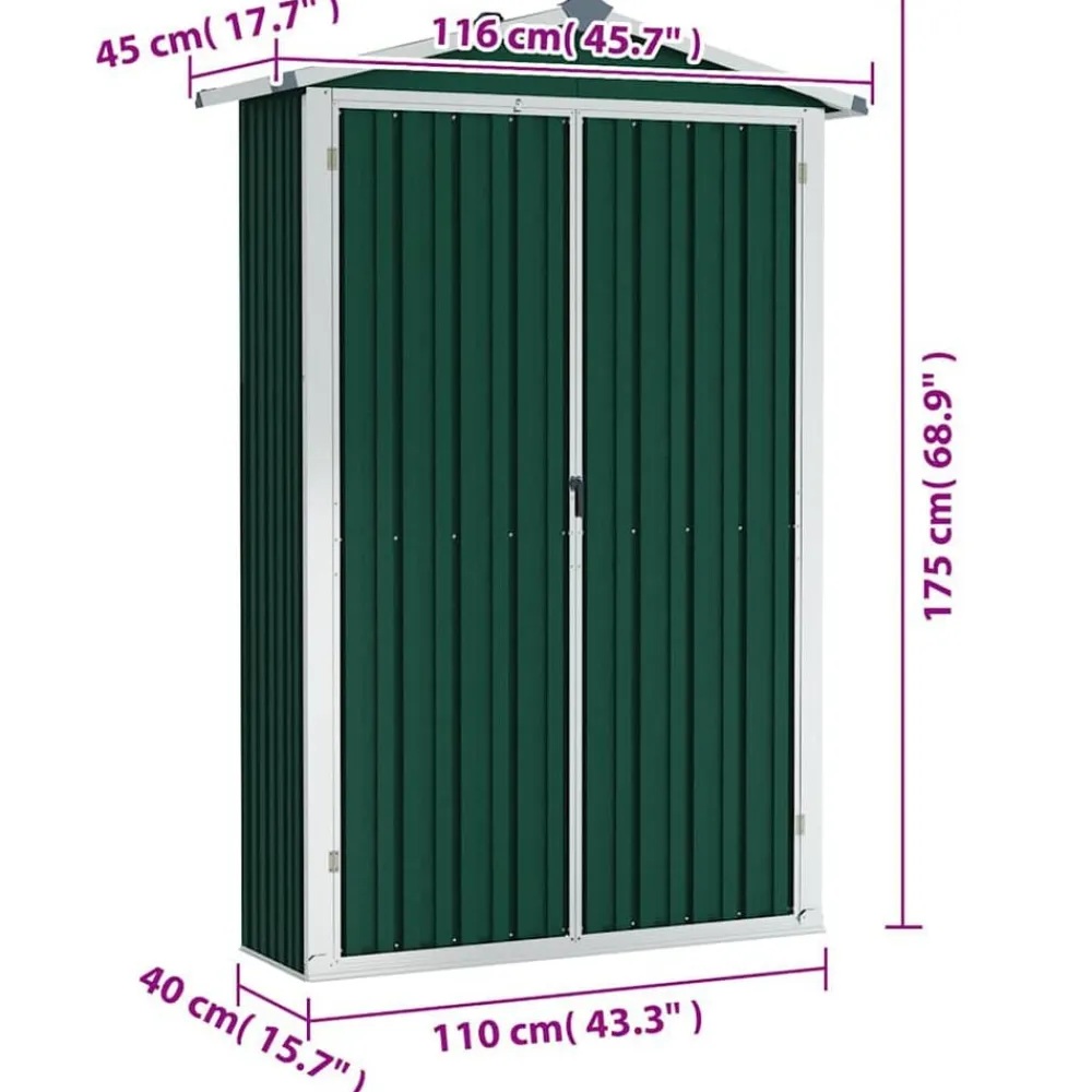 vidaXL Cobertizo de jardín acero galvanizado 116x45x175cm Verde Outlet