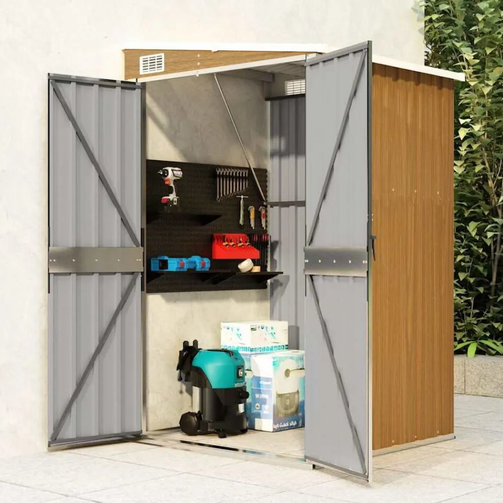 vidaXL Cobertizo jardín pared acero galvanizado marrón 118x100x178 cm Marrón Outlet
