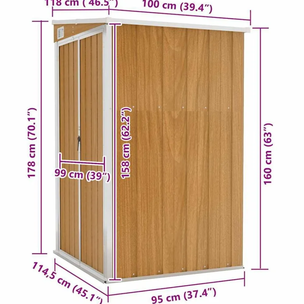 vidaXL Cobertizo jardín pared acero galvanizado marrón 118x100x178 cm Marrón Outlet
