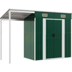vidaXL Cobertizo jardín tejado alargado acero 277x107x181 cm Verde Best