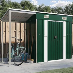 vidaXL Cobertizo jardín tejado alargado acero 277x107x181 cm Verde Best