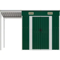vidaXL Cobertizo jardín tejado alargado acero 277x107x181 cm Verde Best