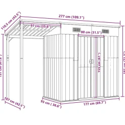 vidaXL Cobertizo jardín tejado alargado acero 277x107x181 cm Verde Best
