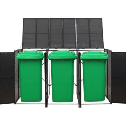 vidaXL Productos Del Hogar-Cobertizo para 3 contenedores de basura ratán PE 207x80x117 cm
