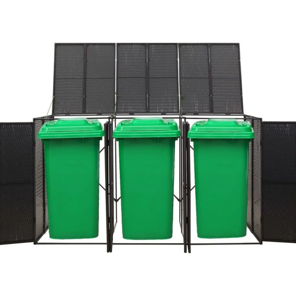 vidaXL Productos Del Hogar-Cobertizo para 3 contenedores de basura ratán PE 207x80x117 cm
