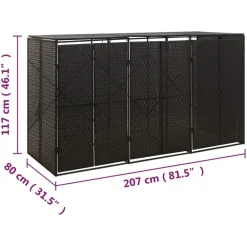 vidaXL Productos Del Hogar-Cobertizo para 3 contenedores de basura ratán PE 207x80x117 cm