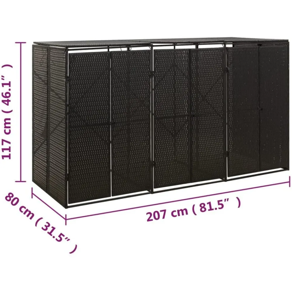 vidaXL Productos Del Hogar-Cobertizo para 3 contenedores de basura ratán PE 207x80x117 cm