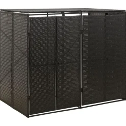 vidaXL Cobertizo para 2 contenedores de basura ratán PE 140x80x117cm Negro Online