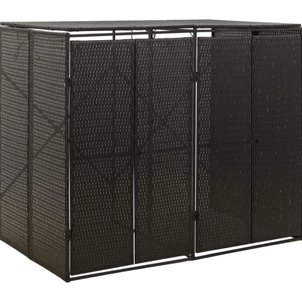 vidaXL Cobertizo para 2 contenedores de basura ratán PE 140x80x117cm Negro Online