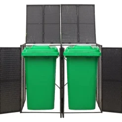 vidaXL Cobertizo para 2 contenedores de basura ratán PE 140x80x117cm Negro Online