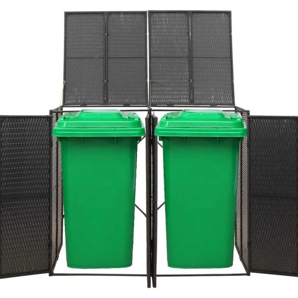 vidaXL Cobertizo para 2 contenedores de basura ratán PE 140x80x117cm Negro Online