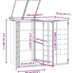 vidaXL Productos Del Hogar-Cobertizo para 2 cubos de basura acero 138x79x117 cm