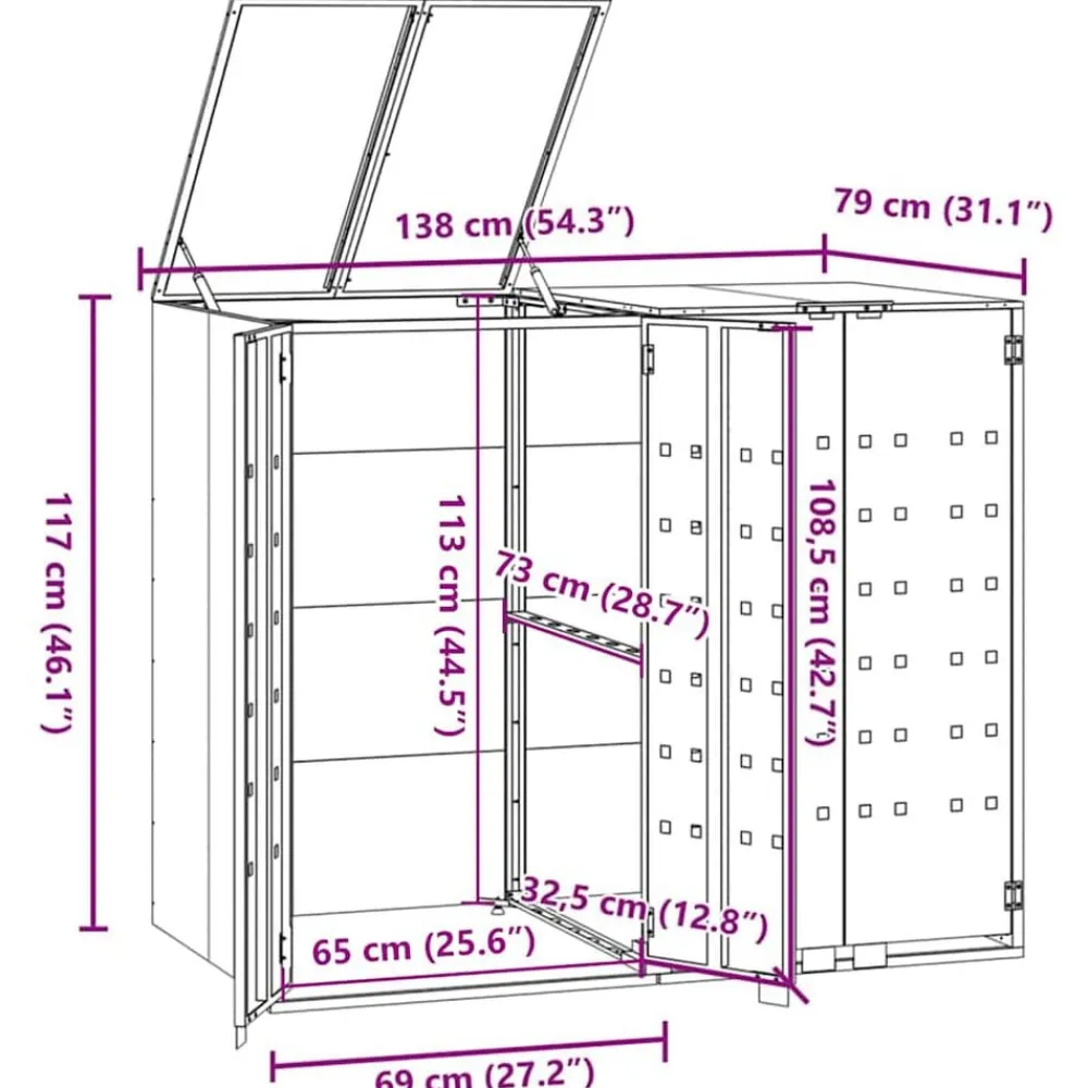 vidaXL Productos Del Hogar-Cobertizo para 2 cubos de basura acero 138x79x117 cm