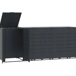 vidaXL Cobertizo para 4 cubos de basura acero 276x79x117 cm Antracita Hot