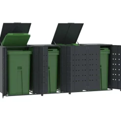 vidaXL Cobertizo para 4 cubos de basura acero 276x79x117 cm Antracita Hot