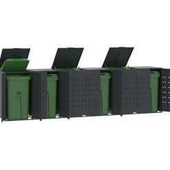 vidaXL Cobertizo para 6 cubos de basura acero 414x79x117 cm Antracita Clearance
