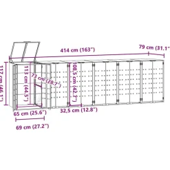 vidaXL Cobertizo para 6 cubos de basura acero 414x79x117 cm Antracita Clearance
