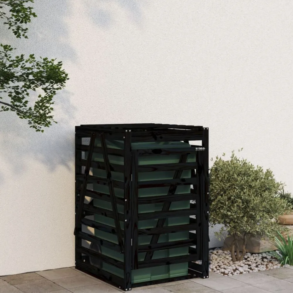 vidaXL Cobertizo para cubos de basura madera 84x90x128,5 cm Pino negro Sale