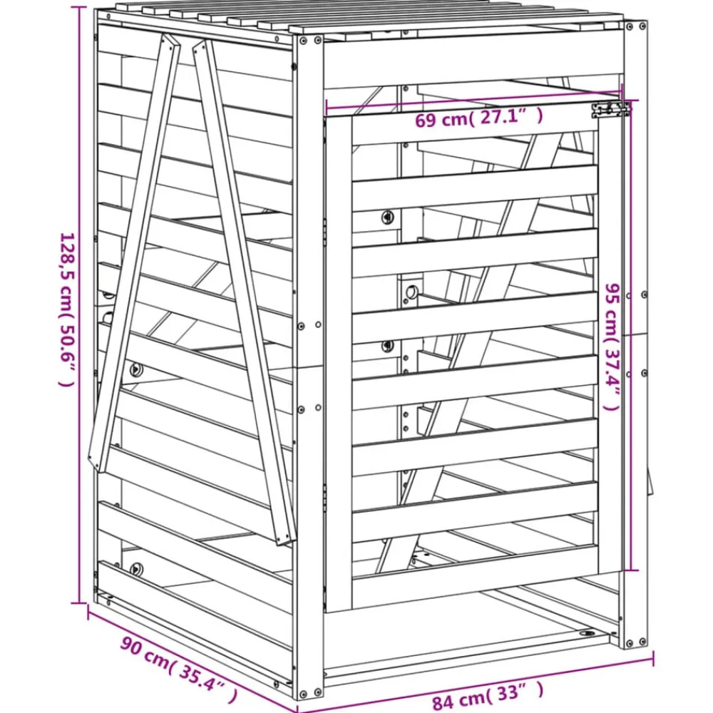 vidaXL Cobertizo para cubos de basura madera 84x90x128,5 cm Pino negro Sale