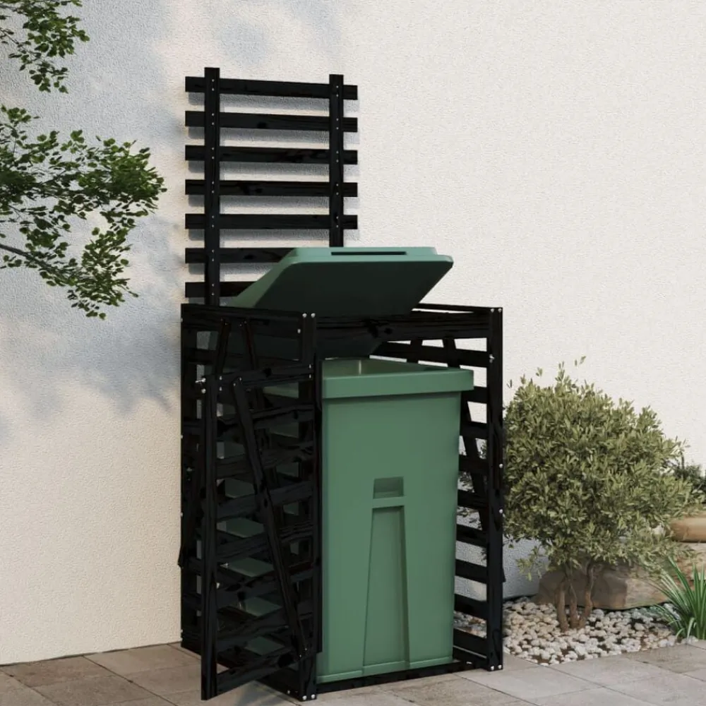 vidaXL Cobertizo para cubos de basura madera 84x90x128,5 cm Pino negro Sale