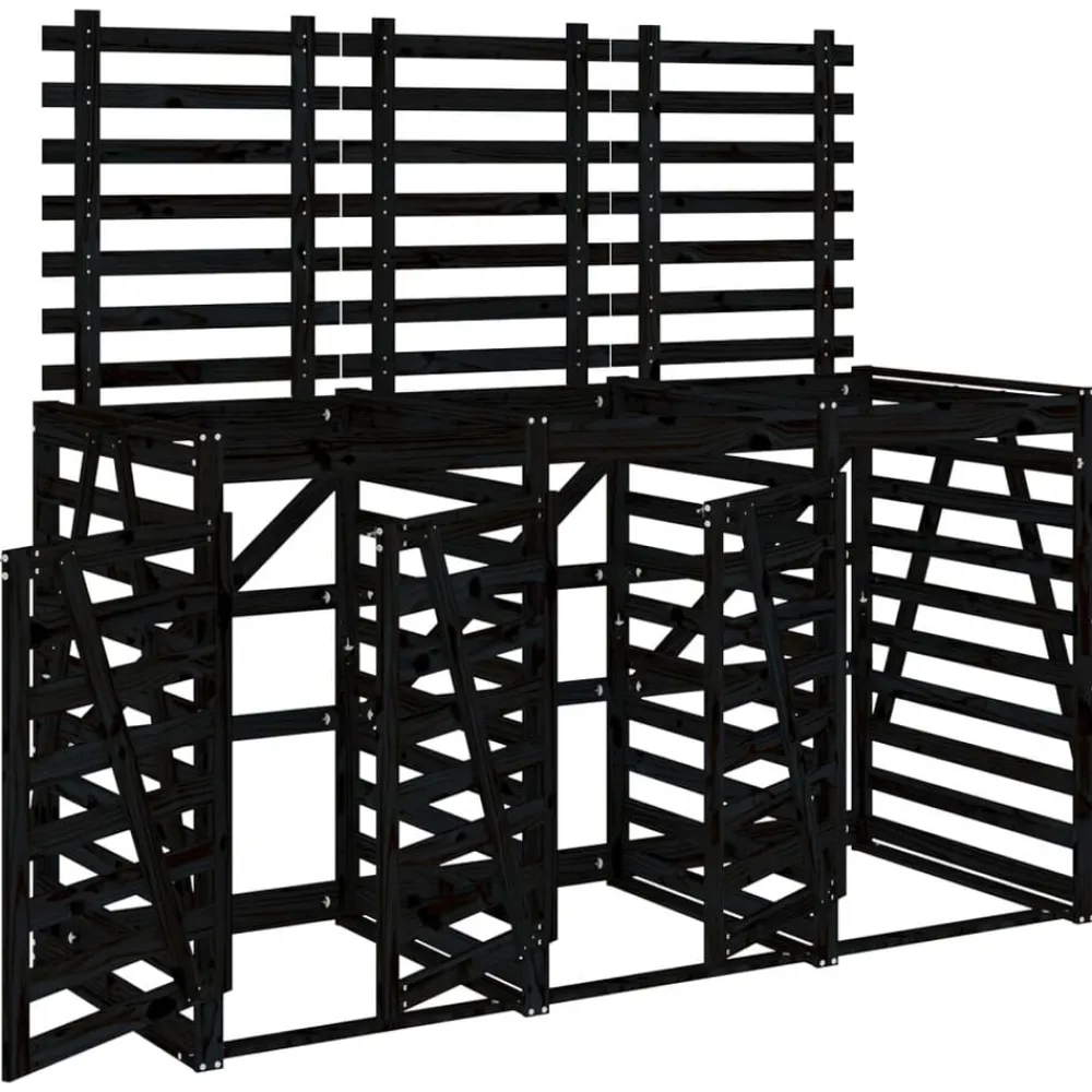 vidaXL Productos Del Hogar-Cobertizo triple para cubos de basura madera maciza