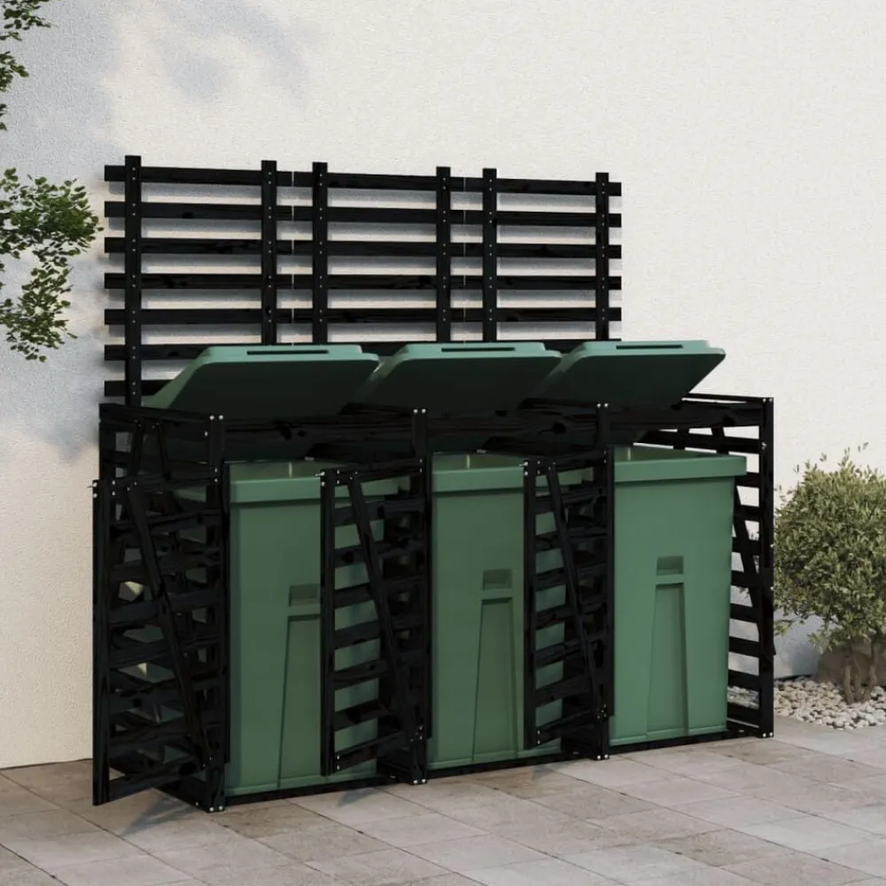 vidaXL Productos Del Hogar-Cobertizo triple para cubos de basura madera maciza